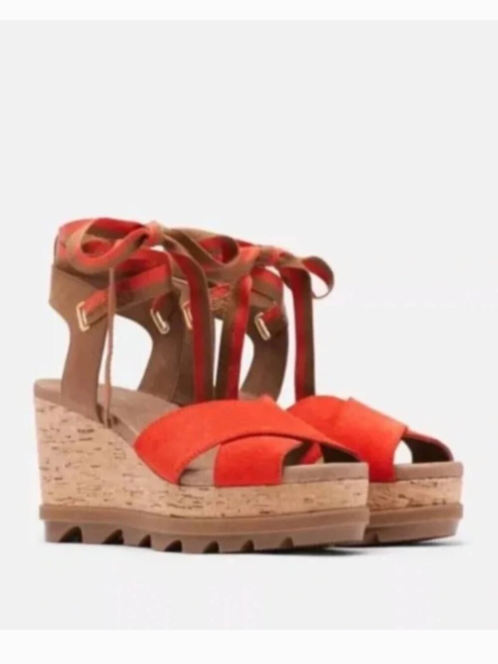 Sorel Joanie II Hi Ankle Lace Wedge Sandals Bold Orange Comfort Size 8 Women's